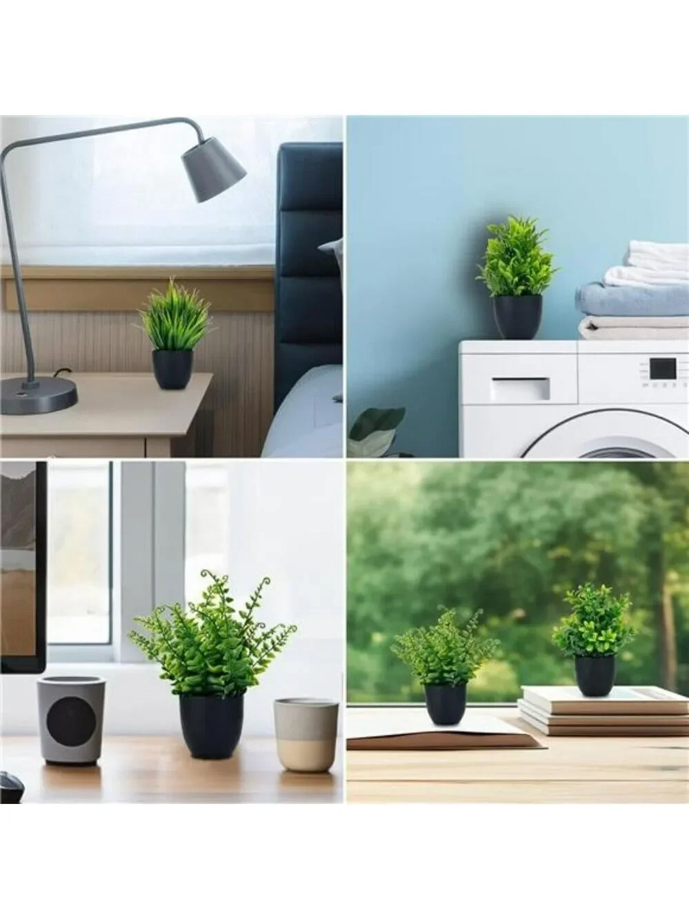 Set of 4 Small Fake Potted Plants 7 inch Artificial Mini Greenery Home Office De